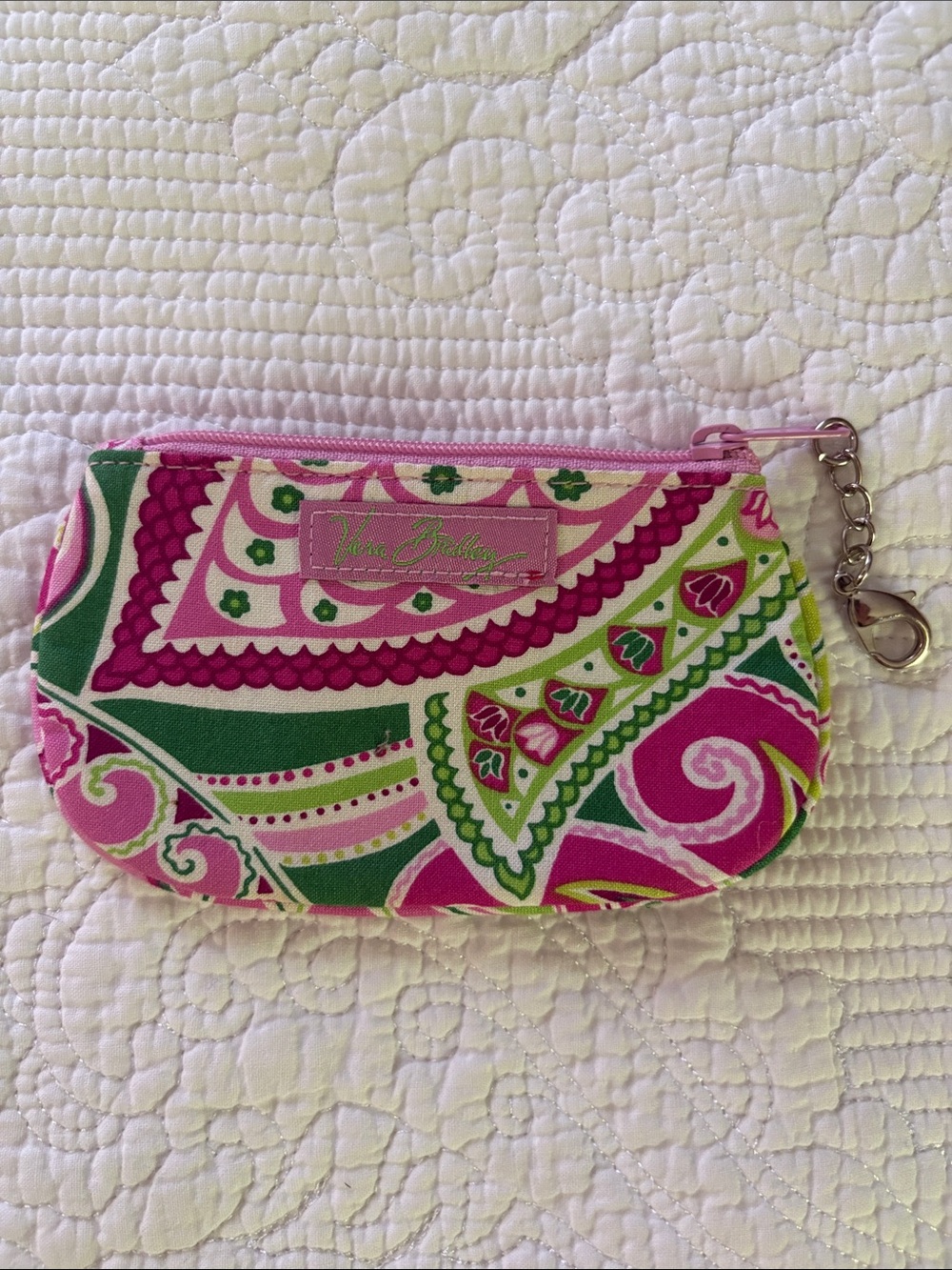Vera Bradley Pink and Green Paisley Keychain Pouch
